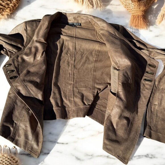 Extenzo Paris Faux Tan Suede Cowboy Jacket French Fashion Size 40 - Picture 9 of 13